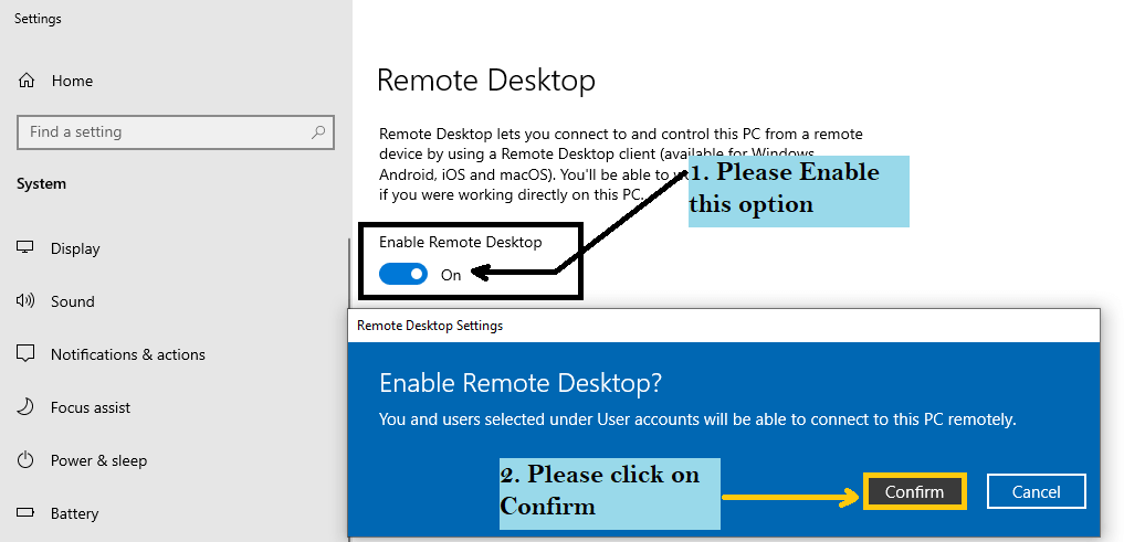 Enable Remote Desktop connection service
